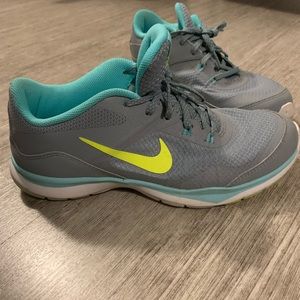 Grey and teal Nike sneakers